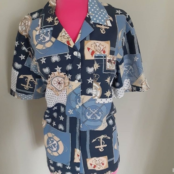 Vintage Sailors blue button up - Picture 2 of 5